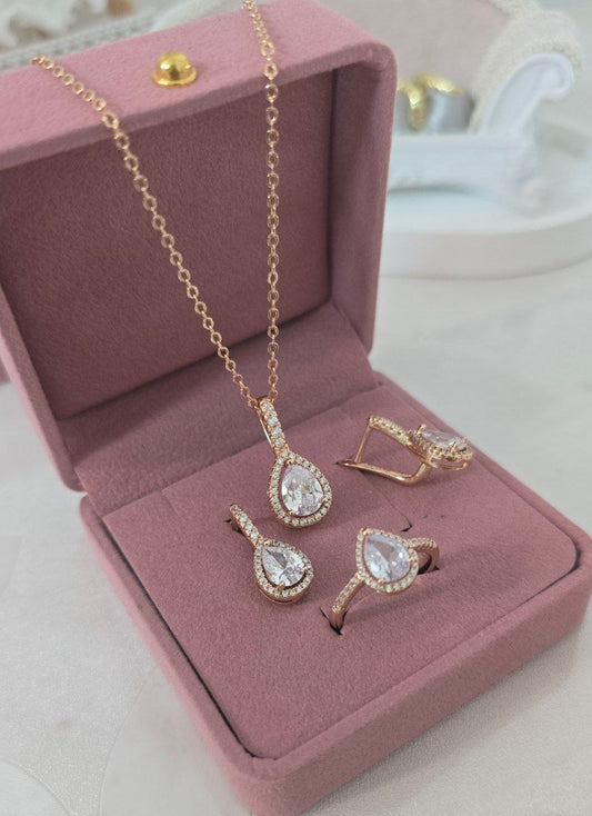 Majestic Teardrop Halo Jewelry Set
