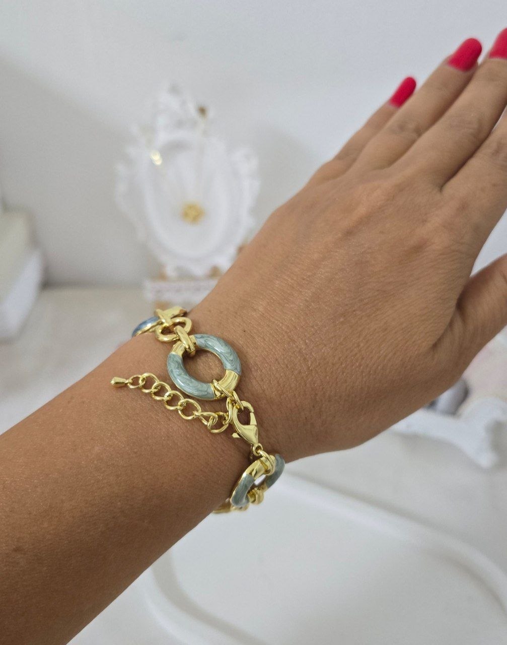 Italian-Style Enamel & 24k Gold-Plated Link Bracelet — Adjustable Fit