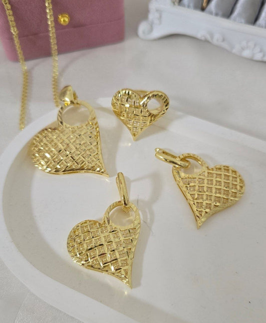 Golden Heart Filigree Textured Jewelry Set