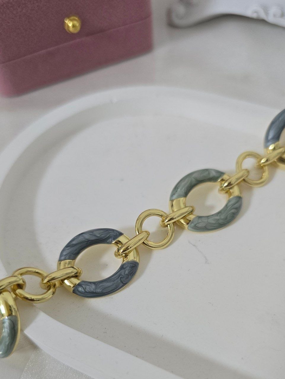 Italian-Style Enamel & 24k Gold-Plated Link Bracelet — Adjustable Fit