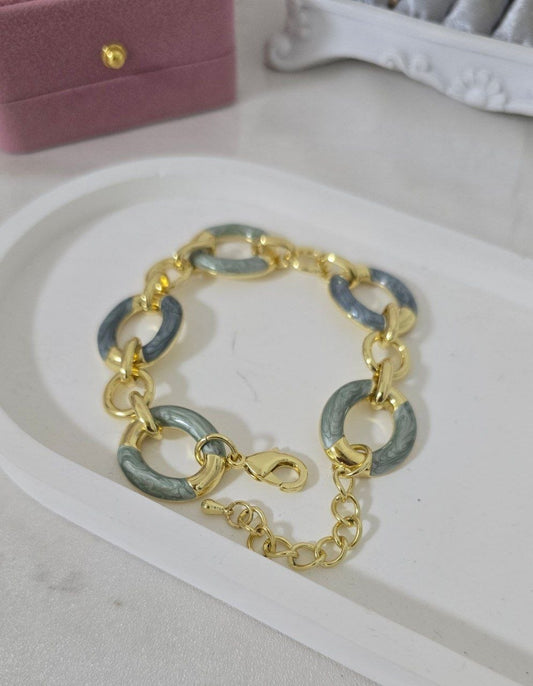 Italian-Style Enamel & 24k Gold-Plated Link Bracelet — Adjustable Fit