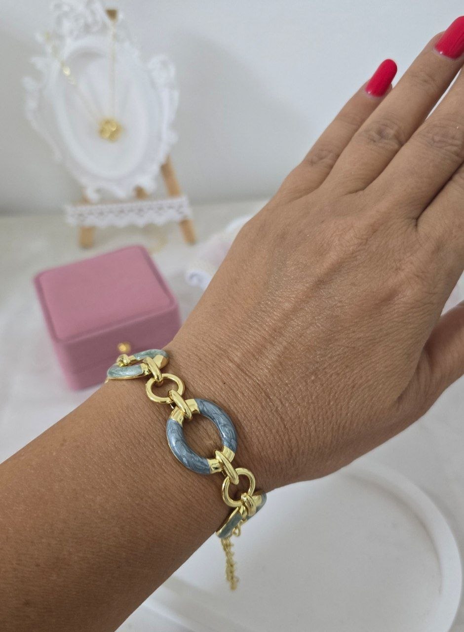 Italian-Style Enamel & 24k Gold-Plated Link Bracelet — Adjustable Fit