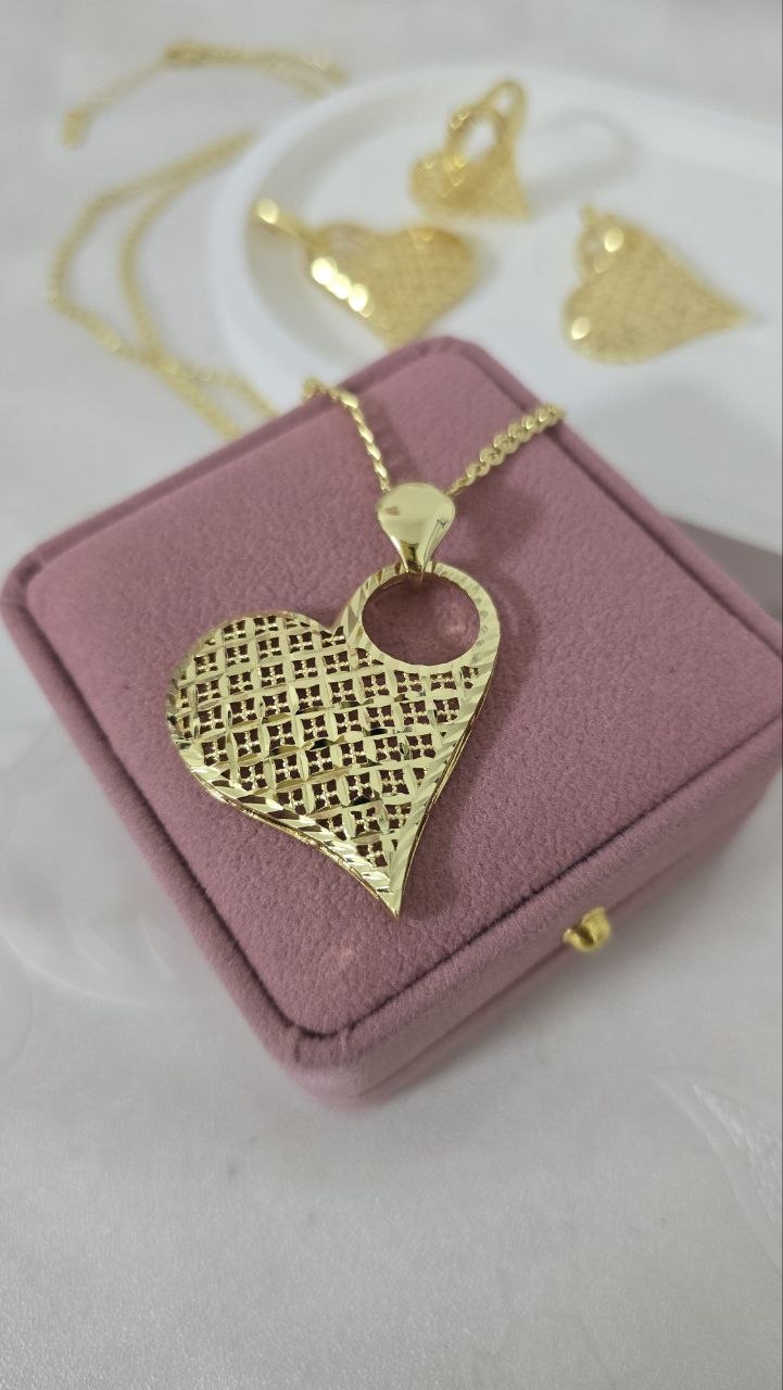 Golden Heart Filigree Textured Jewelry Set