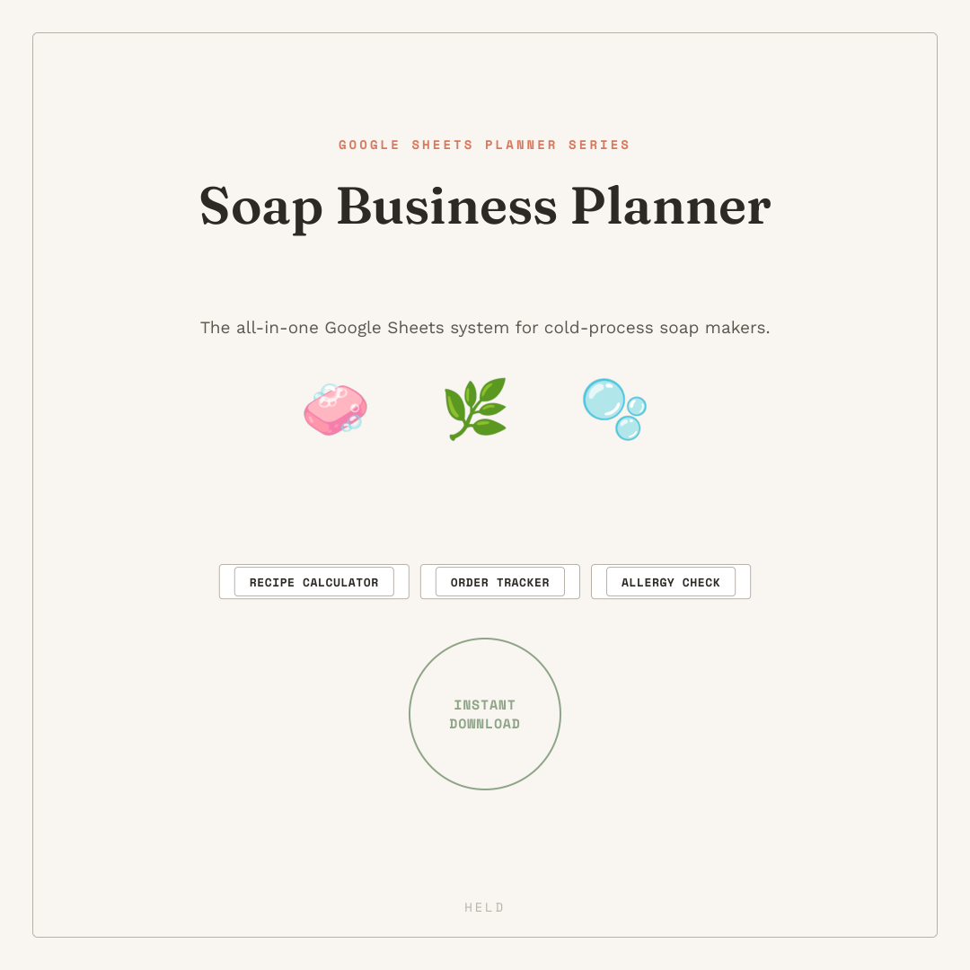 Soap Business Planner — Cold Process Google Sheets Template