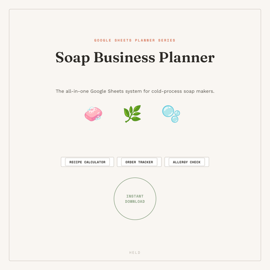 Soap Business Planner — Cold Process Google Sheets Template